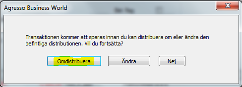 När man behöver omdistribuera en faktura utan att göra någon ändring i konteringen så ska funktionen Manuell distribution som ligger under verktyg