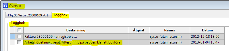 5 Meddelande ges om att posten har omfördelats. Nu ligger fakturan i bokföringsbilden Transaktioner klara för bokföring med status Avslutad.