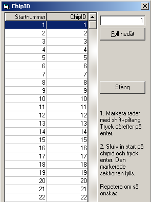 Förberedelser 2-3 Inställningar för chipstidtagning (Emit) Under fliken Registrering-Ändra Deltagare finns en knappen