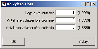 Skapande av tävling 3-7 Nummer- och tidsättning kan göras med automatik eller manuellt 1. Automatisk som ger lika antal reservplatser i varje klass. 2. Manuell där man kan ange värden för varje klass.