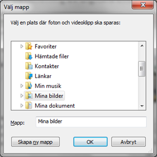 Mapnamn vid import med Window Photo Gallery Om vi valt Bläddra, visas denna bild Och