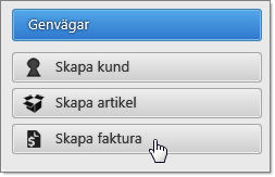 Registrera ny faktura En faktura skapar du genom att gå in på fliken Faktura och klicka på ikonen för att Skapa faktura eller genom att klicka på genvägen Skapa Faktura. Först öppnas sidan Välj kund.