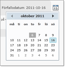 Förfallodatum Systemet räknar ut förfallodatum baserat på valt fakturadatum samt betalvillkor. Du kan givetvis ändra detta. Ändrar du betalvillkor och/eller fakturadatum, ändras också förfallodatum.