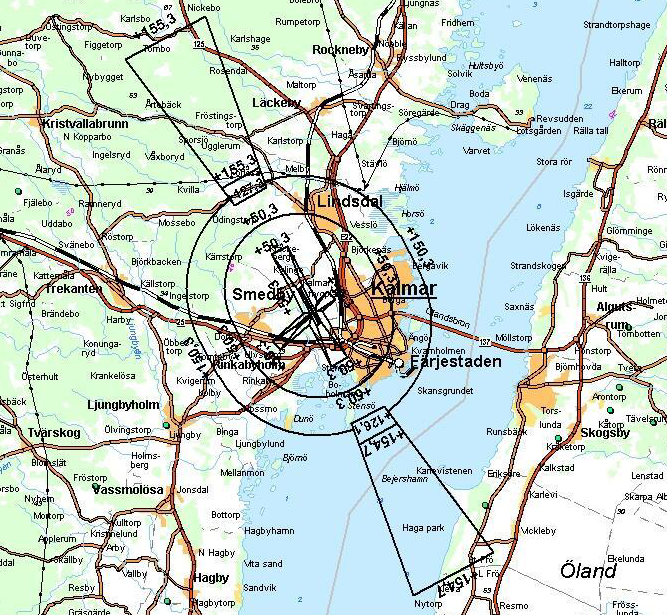 Figur 19. Hinderytor för Kalmar flygplats 5.1.3 Procedurområden och MSA-ytor Även utanför BCL-F ytorna kan hinder påverka flygoperationer.