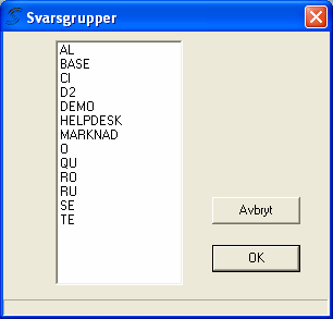 2.2.2 Val av svarsgrupper Fält (lista) Tillgängliga svarsgrupper för handläggaren Upp till 6 svarsgrupper kan väljas samtidigt.