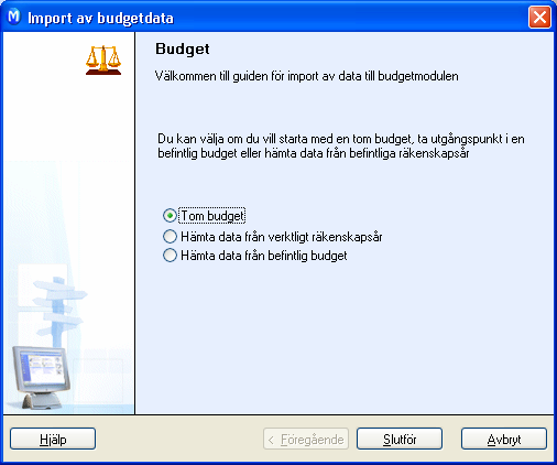 BUDGET Så här skapar du en ny budget 1. Välj Visa - Redovisning - Budget. 2. Klicka på Ny i budgetlistan. 3. Skriv in ett namn på budgeten. 4. Välj räkenskapsår. 5. Klicka OK.