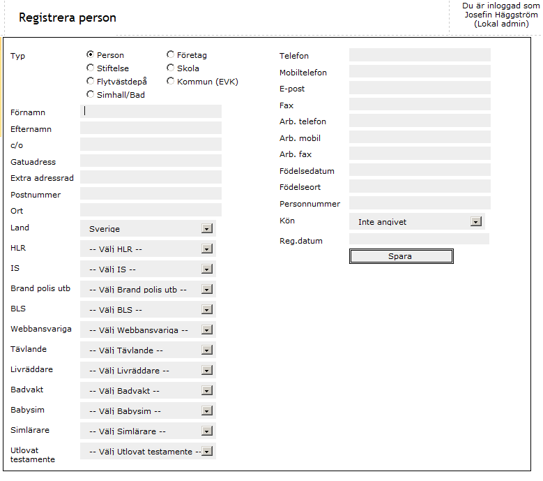 Börja med att registrera in person uppgifter som namn, adress, e-post, mobilnummer och fullständigt personnummer (197102235361) Klicka på spara Ska du