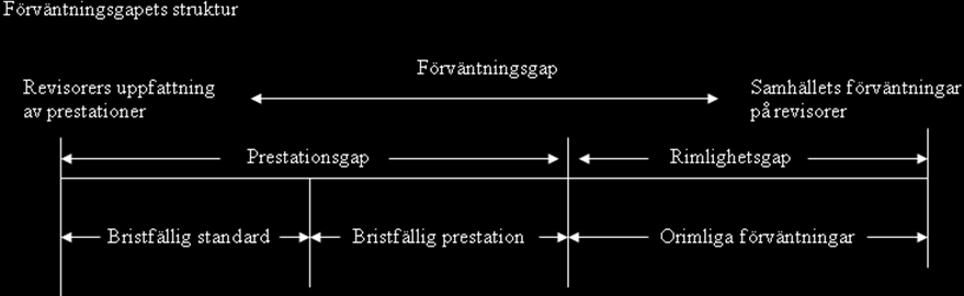 Hennes beskrivning är mer jämförande där problemet ligger i vad revisorerna anses göra i olika intressenters synvinkel och deras uppfattningar om vad de förväntar sig av revisorerna.