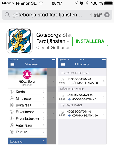 Boka dina färdtjänstresor via Färdtjänstens app Visste du att du som är resenär hos färdtjänsten i Göteborg, Mölndal eller Härryda kan boka dina resor (både flexlinjen och färdtjänst) via en app.