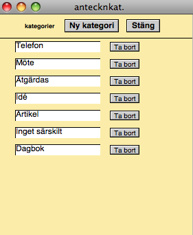 1 2 3 4 5 6 7 1. Markerar anteckning som åtgärdad (överstruken). 2. Tar bort överstrykning (anteckningen blir aktuell igen). 3. Tar bort anteckning. 4. Färgar texten röd... 5....grön... 6....respektive blå.