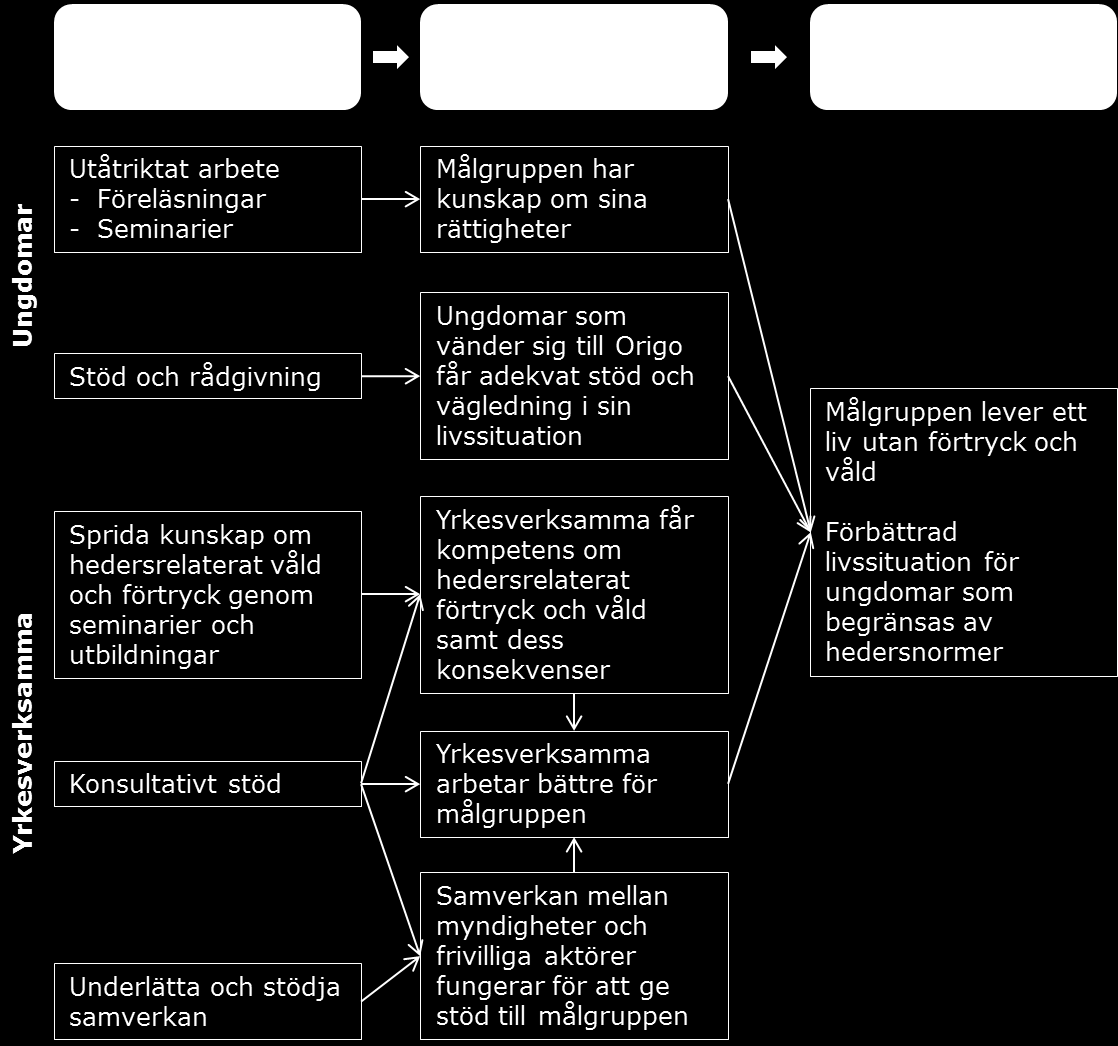 Figur 1 Förenklad förändringsteori för Origo 1.2 Om utvärderingen Ramböll har under perioden april-augusti 2014 genomfört en utvärdering av Origo.