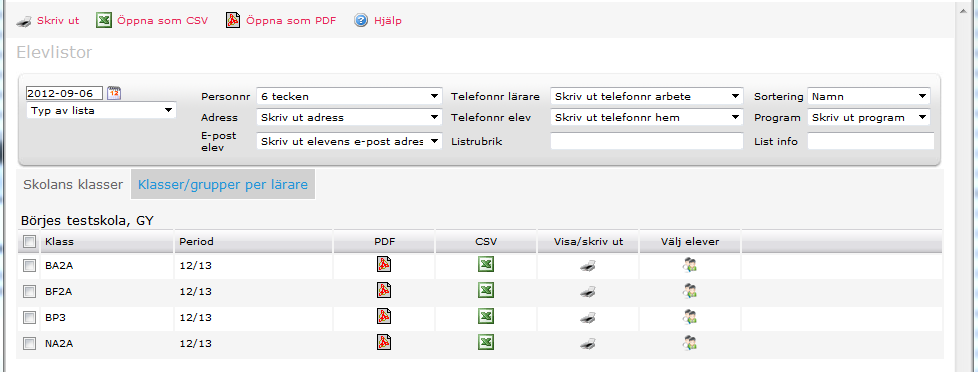 Education Sida 14/16 8.4 Elevlistor 8.4.1 Layout ändring Layouten för sidan har ändrats men inte funktionaliteten. Tidigare visades klasser och grupper i ett träd.