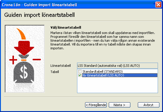 Çrona Lön LSS Lönearter En dialogruta kommer fram där du skall markera den tabell du vill importera. CD skivan Crona Personal innehåller en löneartstabell som kallas Standard Löneartstabell LSS.cie.