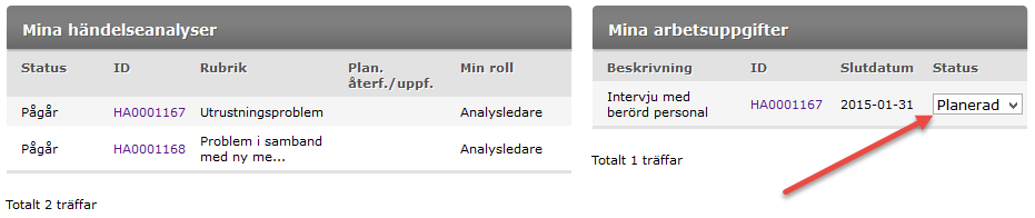 3.12 Uppgifter 3.12.1 Skapa en tidplan med uppgifter En händelseanalys kan ha ett antal arbetsuppgifter som utgör en tidplan. Uppgifterna knyts till medlemmar i teamet som är ansvariga för en uppgift.