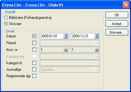 radera lönebeskedet. Skriv ut Möjlighet finns att skriva ut kalendarieuppgifterna.