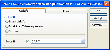 Kalendarie Çrona Lön Handbok II Skriv ut Under menyrubrik Funktioner, Försäkringskassan, Sjukanmälan och Skriv ut kan du skriva ut och skapa fil till Försäkringskassan.