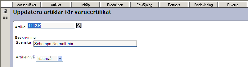 Senast uppdaterat: 08-10-21 Exder EPC 1.8 sida 4 av 44 Uppdatera artiklar för varucertifikat För att kunna skapa ett varucertifikat med artikelinformation för version 1.