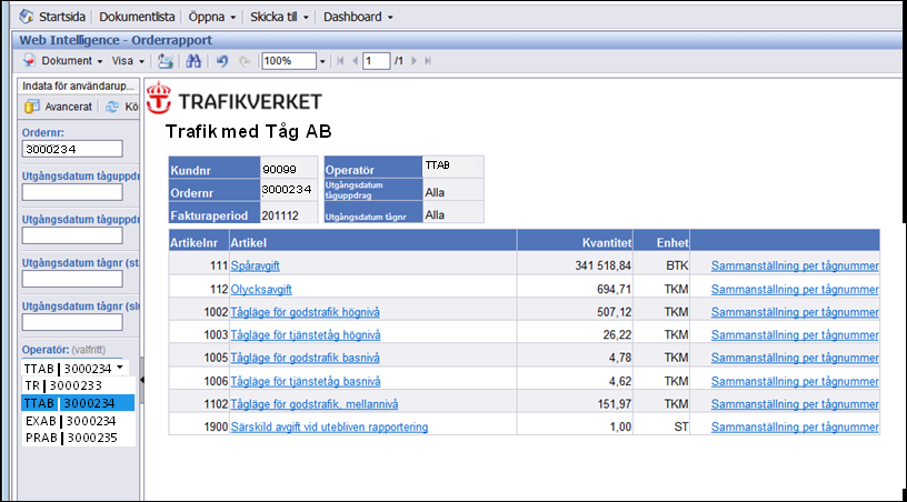 Detta slår även igenom på de två drillrapporterna Ordrar till detaljer samt Till/Från + Rapporterad vikt.