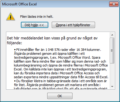 Via Visa hjälp (röd cirkel) ges mer information om problemet.