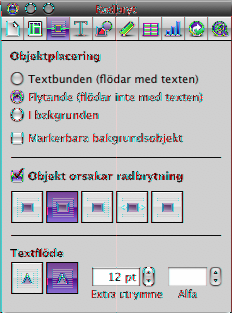 Du kan inte radbryta text runt sidorna på en tabell. Radbrytningsgranskarknappen Markera för att göra bakgrundsobjekt redigerbara. Markera för att flöda text runt objektet med knapparna nedan.