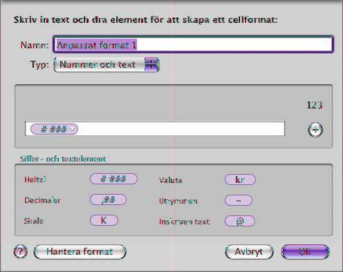 Använda egna format för visning av värden i tabellceller Du kan skapa egna cellformat för visning av numeriska värden, textvärden och datumoch tidsvärden.