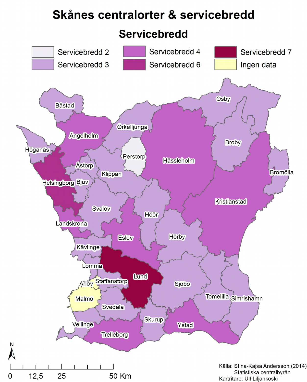 4.1. Servicebredd i Skåne En tätort kan ha en servicebredd med ett heltalsvärde från 1 till 7.