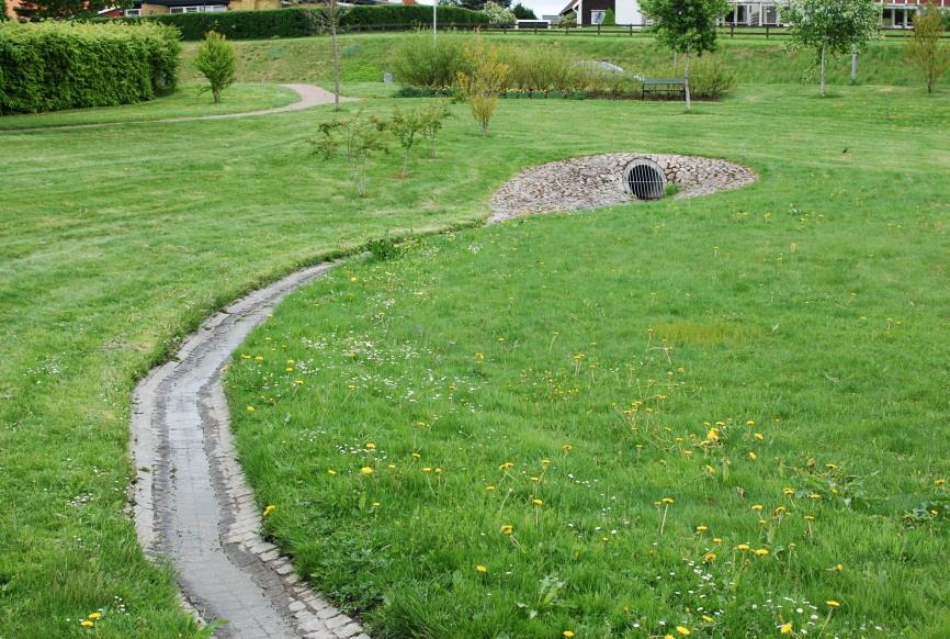 Vid hög avrinning av vatten bildas en tillfällig vattenspegel som sedan försvinner successivt då tillrinningen avtar. Torra dammar har en viss reningseffekt på dagvattnet.