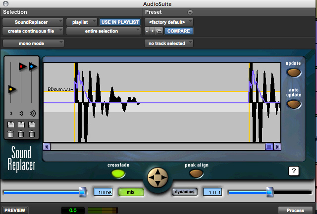 Bild 6. SoundReplacer. SoundReplacer är ett AudioSuite baserat insticksprogram i Pro Tools och fungerar med andra ord inte i Real-Time som en del andra trumsamplers.