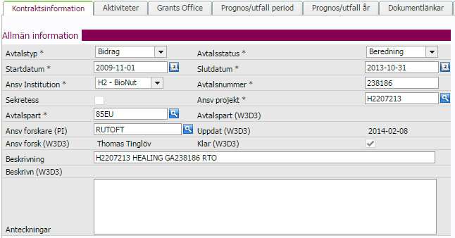 3 Grants Office 3.1 Avtal, EU De allra flesta avtal gäller projekt finansierade inom EUs olika ramprogram FP623, FP7 och nya ramprogrammet Horizon 2020.