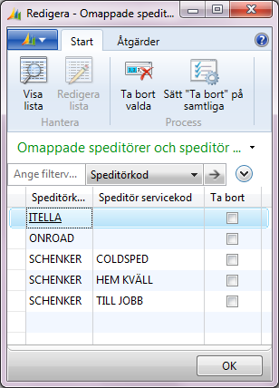 För att verkställa väljer man Verkställ inställningar på menyfliken Start. Det som då händer är att för varje produkt hämtas inställningar från LogTrade.