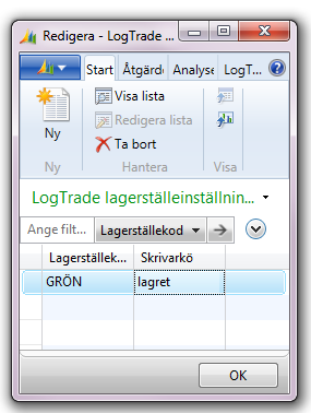 10.6 Lagerställeinställningar Per lagerställe är det möjligt att ange standardskrivare 10.7 Transportörer Listan över transportörer hämtas on-line från LogTrade med kommandot Uppdatera transportörer.