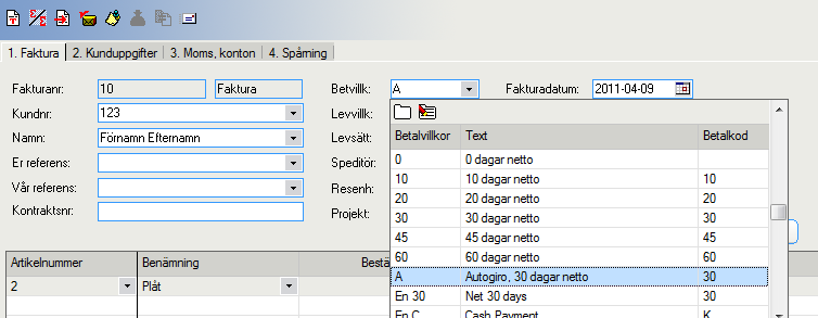 Fakturering, välj betalningsvillkor Nu går det att skapa en betalnings fil i invoicetool, välj autogiro, skapa medgivande.