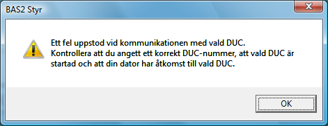 Konfigureringsmanual BAS2 styr Sidan 106 Felmeddelandet Kommunikationsfel, version större eller lika med 6.