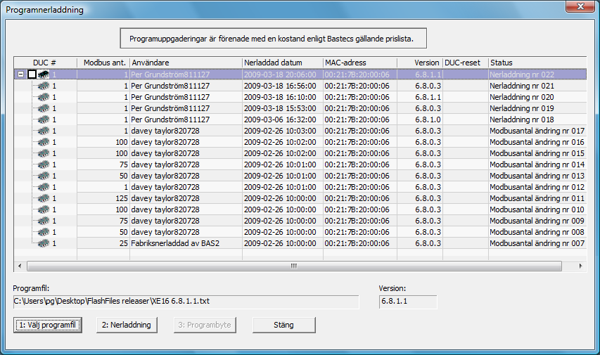 Konfigureringsmanual BAS2 styr Sidan 137 Appendix X, Programnerladdning Guide Programnerladdning i DUC Med programnerladdning till DUC kan du uppdatera mjukvaran i DUC.