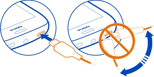 10 Komma igång 2 Koppla från laddaren från telefonen och sedan från vägguttaget när batteriet är fulladdat.