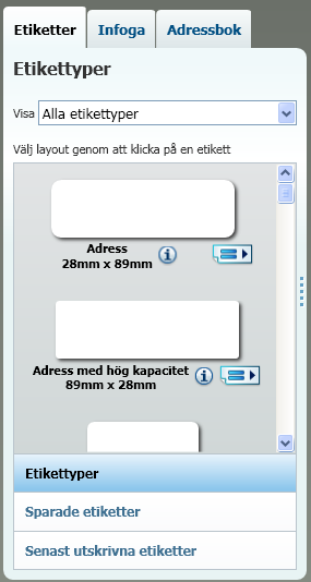 Rundtur i DYMO Label version 8 etikettskrivare installerad eller om du har en LabelWriter Duo-skrivare så visas både LabelWriter- och tejpetiketter.