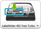 Skriva ut etiketter Twin Turbo med vänster rulle markerad När du skriver ut på en LabelWriter Twin Turbo-skrivare måste du välja skrivaren som innehåller etikettrullen du vill skriva ut på.