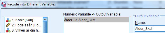 Flytta nu över variablerna Fritid och Fritid_2_vänd inom parentesen så här: Klicka OK Index_medel kan anta värden från 1 till 5, desto högre poäng desto mer gillar man uteliv.