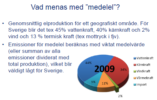 Sida 59 Föreläsning 14 Miljövärdering av el och fjärrvärme i LCA-studier Man skiljer mellan medelel