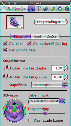 Så här justerar du 3D-sceninställningarna med diagramgranskaren: 1 Markera ett 3D-diagram, klicka på Granskare i verktygsfältet, klicka på knappen för diagramgranskaren och klicka sedan på Diagram.