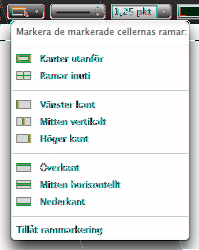 När du markerat ramsegment kan du ändra deras streck och färg (se Formatera tabellcellsramar på sidan 91" för mer information) och göra rader och kolumner större eller mindre genom att dra dem (se