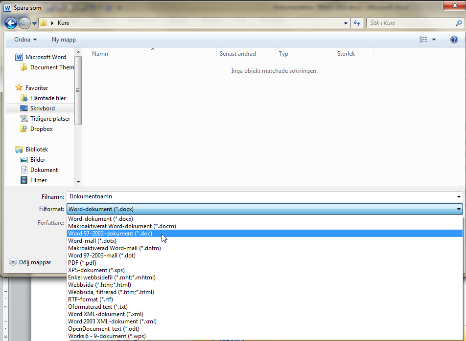 Dokument i äldre version Försöker du öppna exempelvis en.docx-fil i en äldre version kan du råka ut för att det inte lyckas.