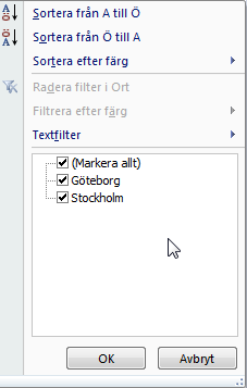 Filter Enklaste databashanteringen finner du under Menyfliken Data. När du kopplar på Filtret visas en liten pil till höger om varje rubrik i listan.