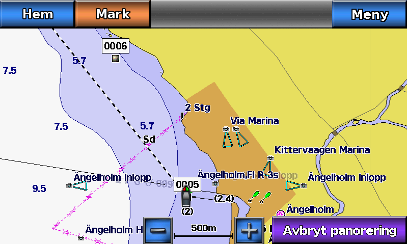 Navigering 5. Välj Klar. Ta bort en sparad rutt 1. Välj Information > Egna data > Rutter på skärmen Hem. 2. Välj en rutt. 3. Välj Radera.