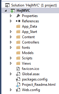 Mappstrukturen En typisk ASP.NET-MVCapplikation har följande mappstruktur. Vissa mappar är obligatoriska! Tips Behåll standardstrukturen.