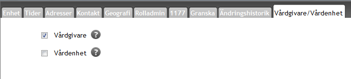 I HSA Admin får endast Huvudansvarig och Central admin markera att en enhet är vårdgivare 3 eller vårdenhet samt ange vem som är verksamhetschef för den aktuella vårdenheten.