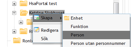 5 Personer 5.1 Skapa person Detta avsnitt vänder sig i första hand till Huvudansvarig, Central admin och Lokal admin PERSON. 5.1.1 Instruktion Skapa person med personnummer/samordningsnummer Personer skapas normalt alltid med personnummer.