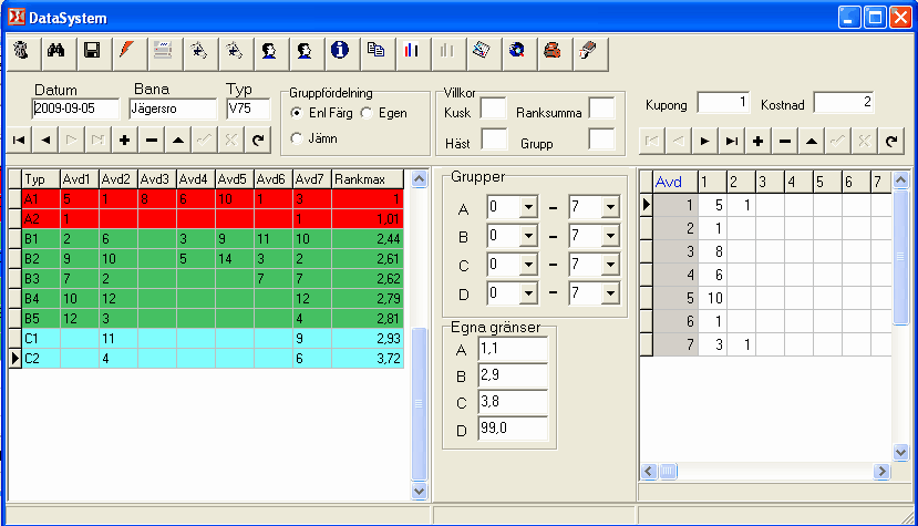 DataSystem inställningar du gjort under