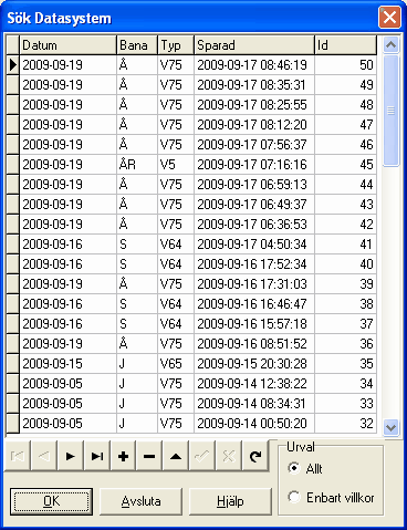 159 5.22 Travstatistik Spara dina system Det finns knappar för att spara systemen i databasen och även en sökknapp.