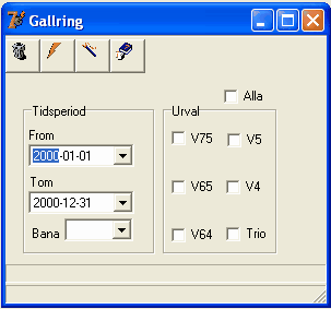 267 11.7 Travstatistik Gallring För att skapa en ny databas med enbart V75 tävlingar använder man med fördel denna funktion. Ladda upp en ny komplett databas som heter V75.